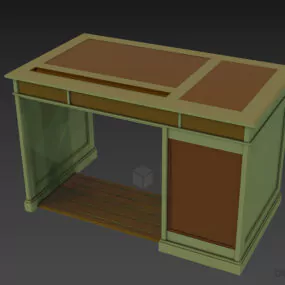 Ash Wooden Work Table With Drawers 3d model