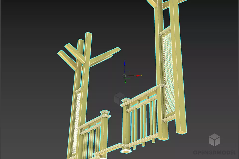 Wooden Fence With Wood Rails 3d model 2