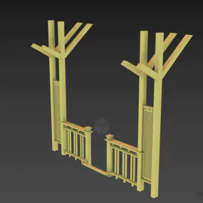 Wooden Fence With Wood Rails 3d model
