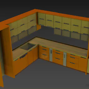 Wood Kitchen Cabinet L Shape 3d model