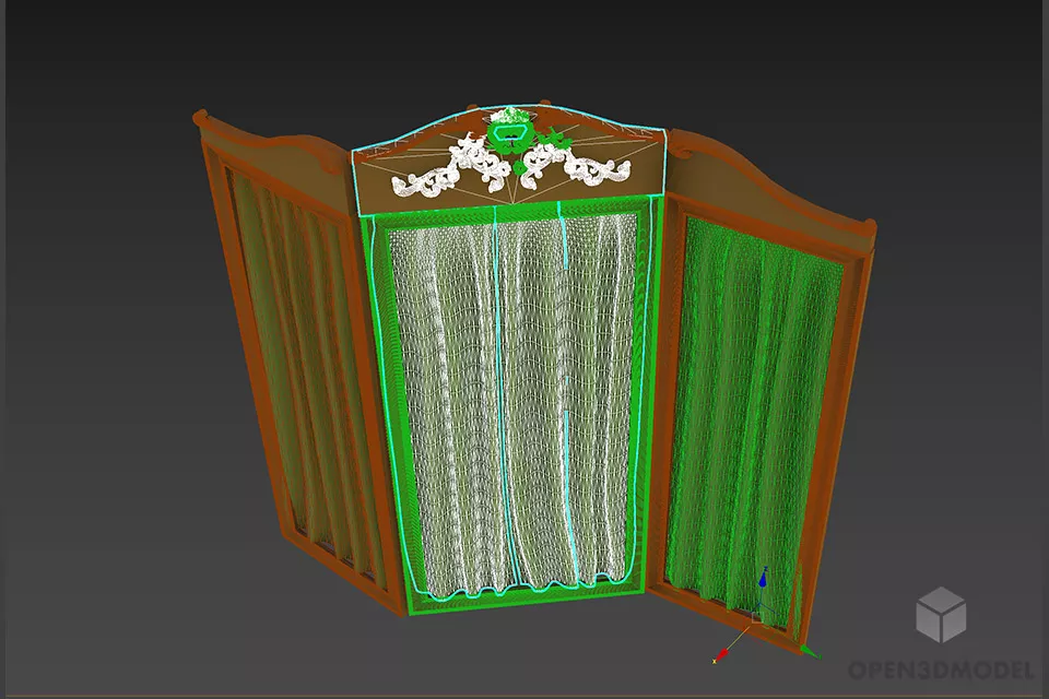 Textile Divider Screen With Antique Frame 3d model 2