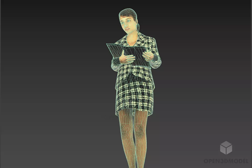 Dress Business Woman With Caro Pattern Fashion 3d model 2