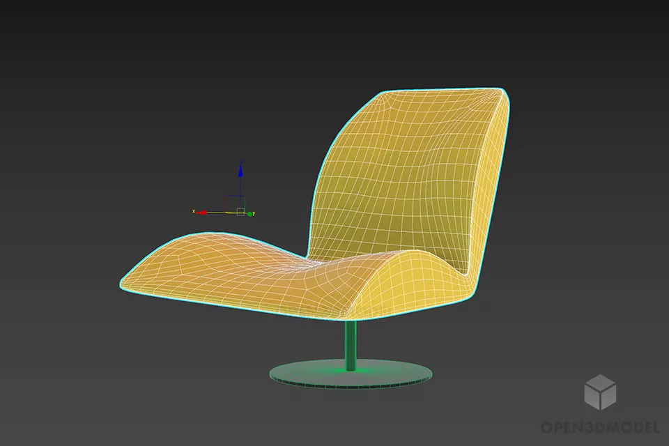 Red Velvet Relax Chair Modernism Furniture 3d model 2