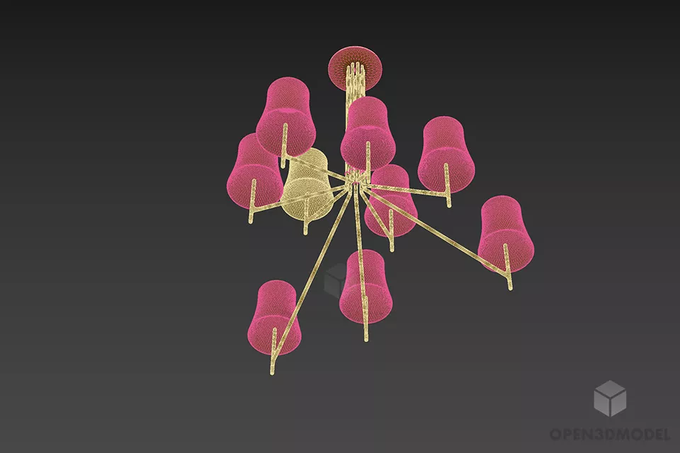 Modern Pendant Lamp With Multiple Red Shades 3d model 2