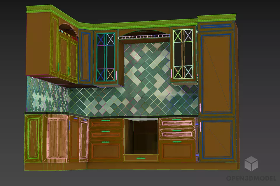 Antique Grey White Kitchen Cabinet 3d model 2