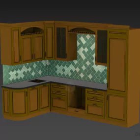 Antique Grey White Kitchen Cabinet 3d model