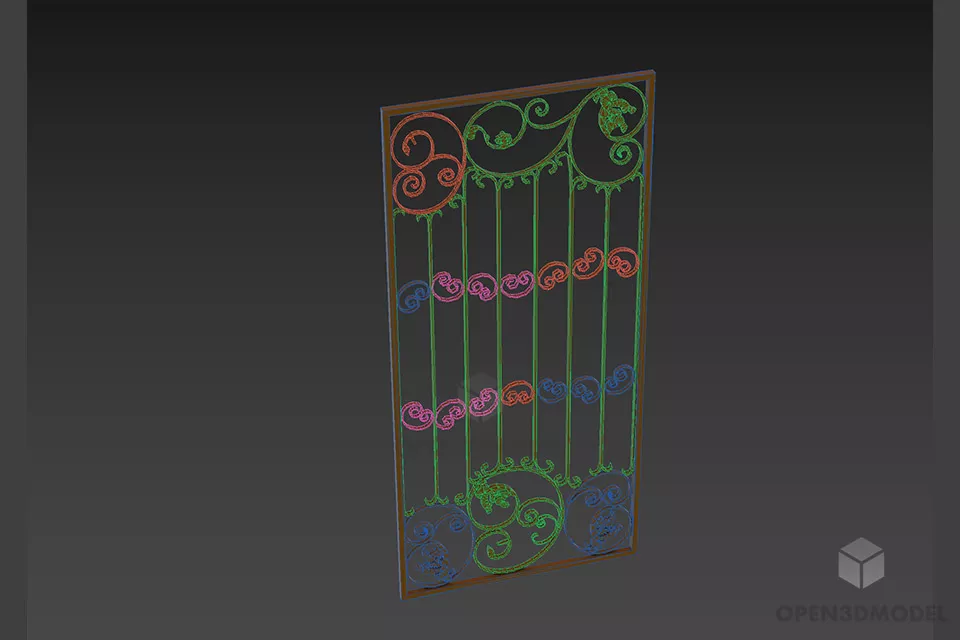 Wrought Iron Frame Gate Decoration 3d model 2