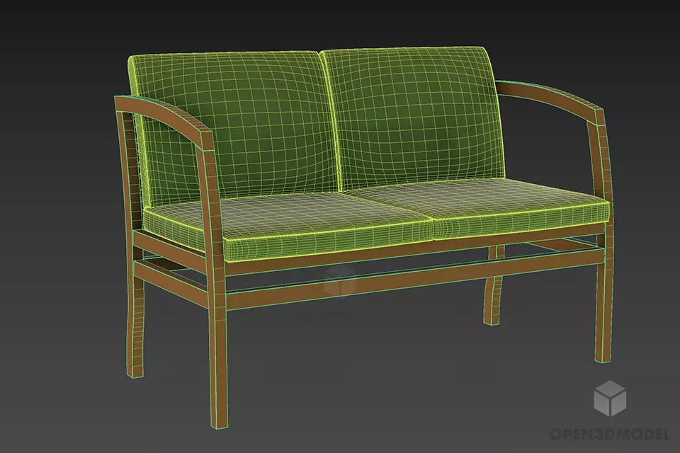 Modern Leather Bench With Wooden Frame 3d model 2