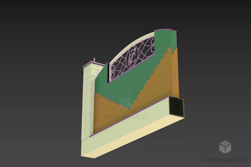Old Brick Wall Fence With Wrought Iron Fence 3d model 2
