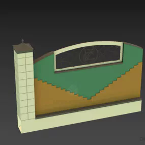 Old Brick Wall Fence With Wrought Iron Fence 3d model