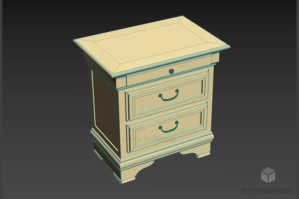 Retro Walnut Nightstand With Handles 3d model 2