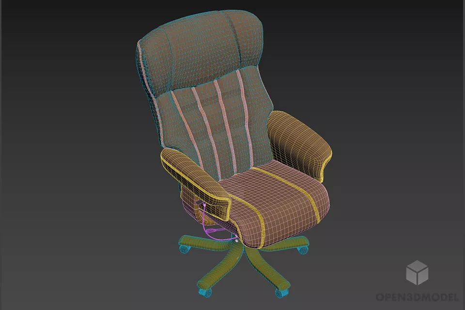 Grey Leather Wheels Armchair Office Furniture 3d model 2