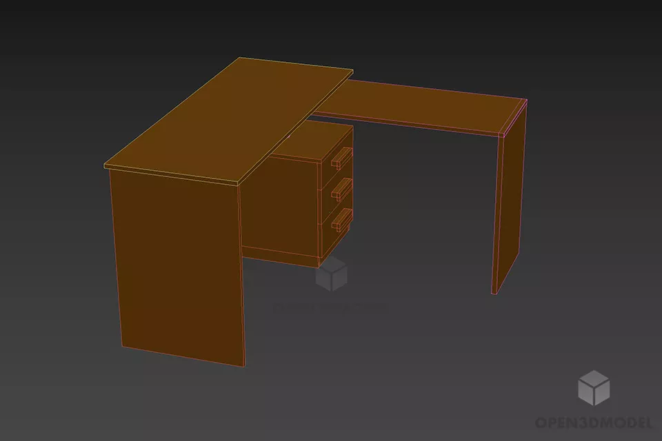Work Table L Shape With Drawers 3d model 2