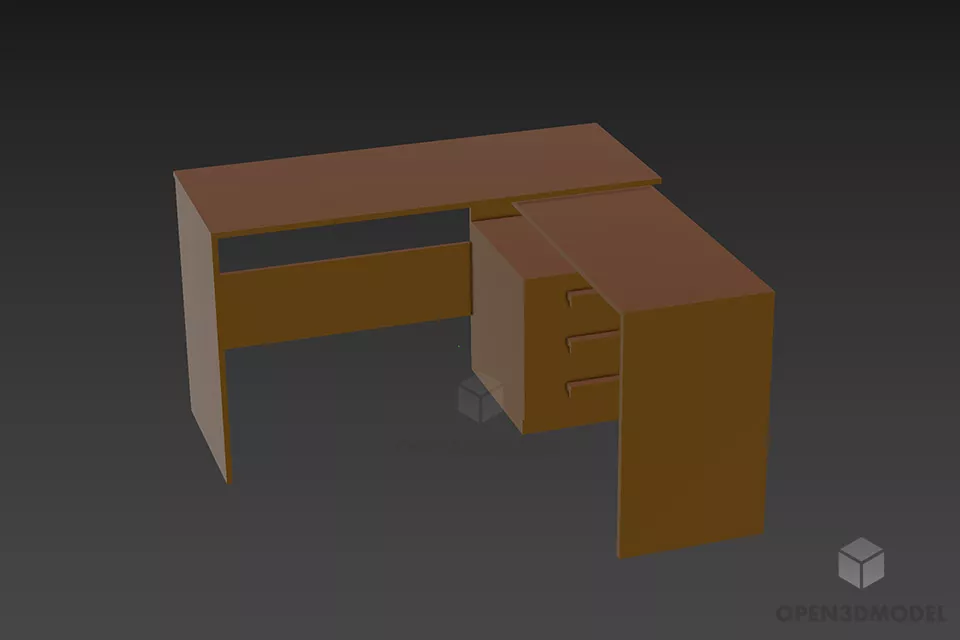 Walnut Wood Dressing Table With Mirror 3d model