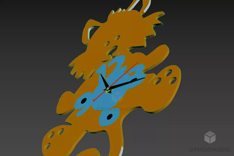 Kids Clock Cat Shape 3d model 2