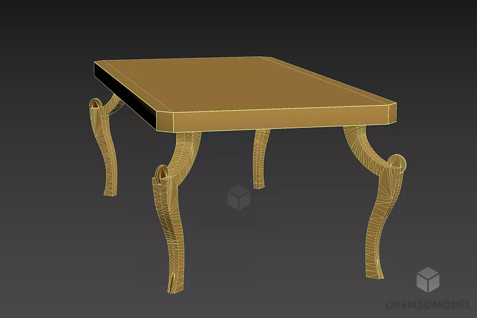 Antique Dining Table With Top Wooden 3d model 2