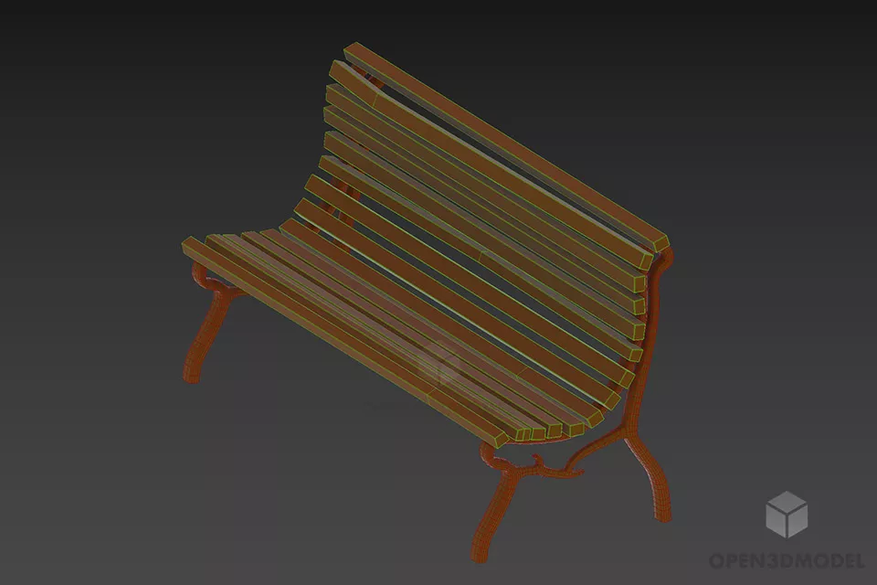 Wrought Steel Bench, Park Bench 3d model 2