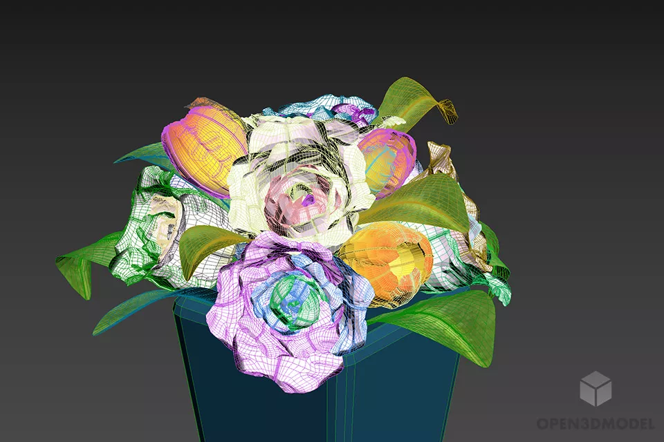 Rose Flower In Glass Pot 3d model 2