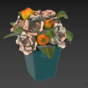 Rose Flower In Glass Pot 3d model
