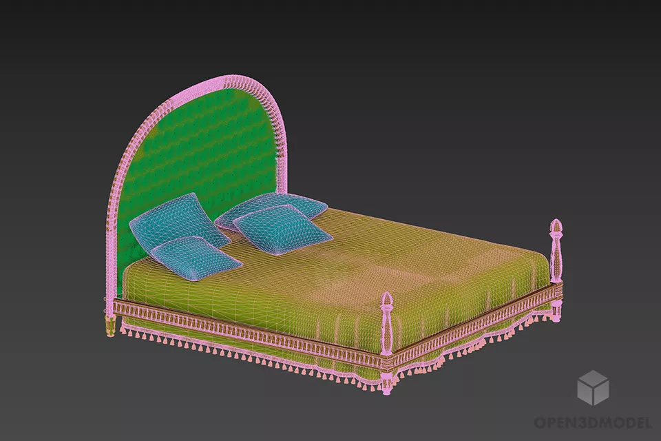 Simple Poster Bed With Curved Back Panel 3d model 2