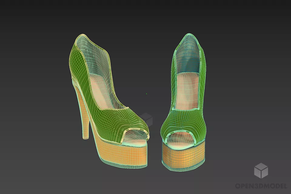 Fashion Girl Shoes Yellow Color 3d model 2