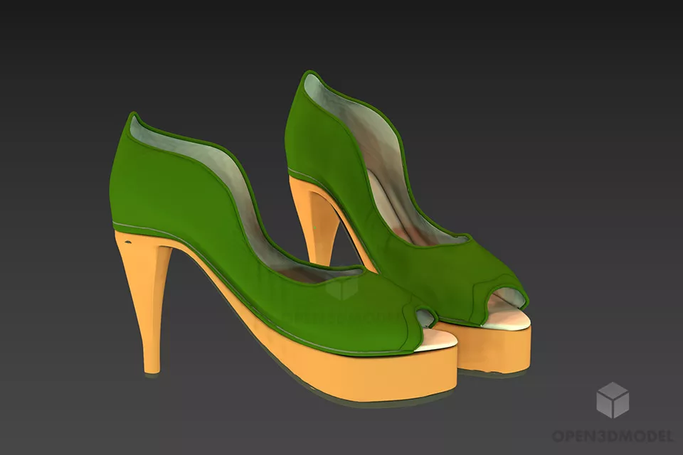 Black Boot Leather Shoes 3d model