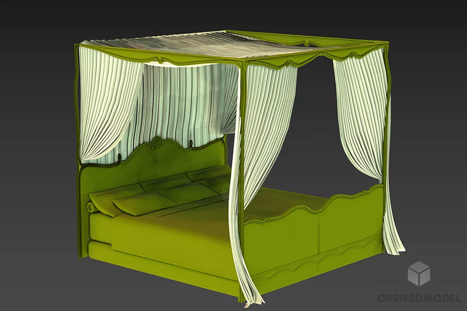 Hotel Bed Upholstered With Blanket 3d model