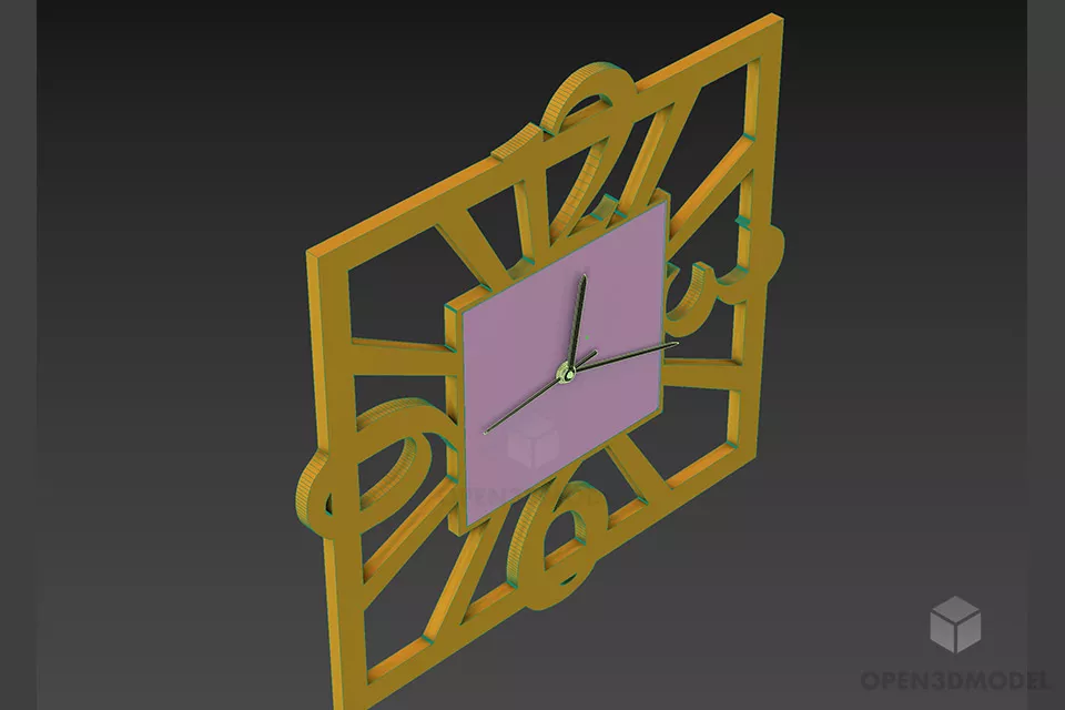 Square Clock With Big Number Style 3d model 2