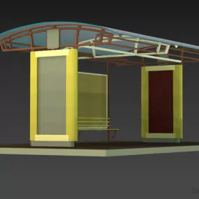 Steel Bus Stop Station Glass Roof 3d model