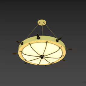 Industrial Brass Pendant Lamp With Wheel Shape 3d model