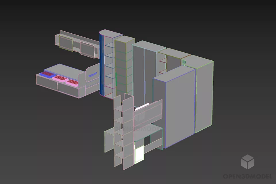 Bedroom Cabinet Locker 3d model 2