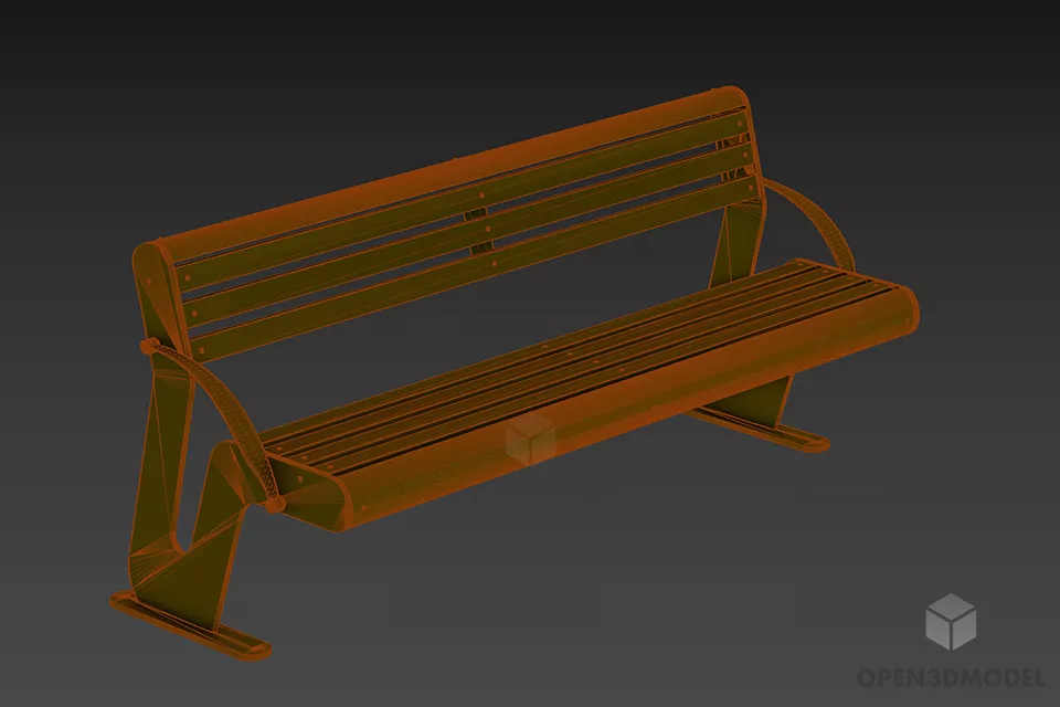 Wrought Iron Bench With Wooden Bar 3d model 2