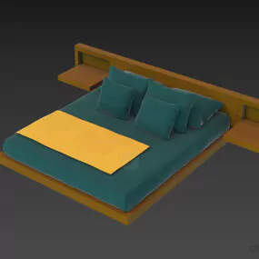 Upholstered Double Bed With Mattress 3d model