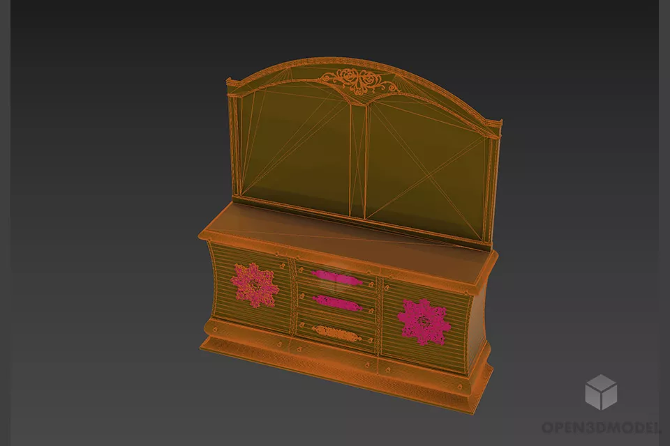 Boutique Mirror Black Wood With Decoration 3d model 2