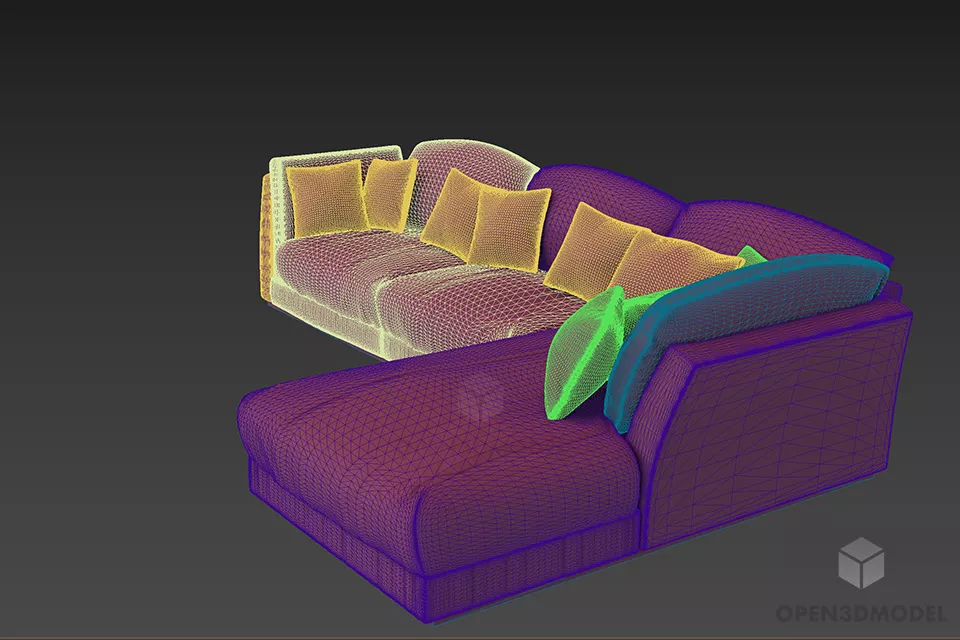 Sectional Upholstered Sofa 3d model 2