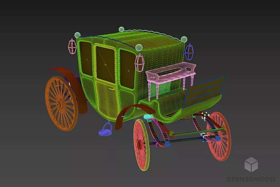 Vintage Carriage With Wooden Wheels 3d model 2