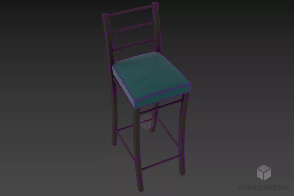 High Bar Chair With Black Leather Seat 3d model 2