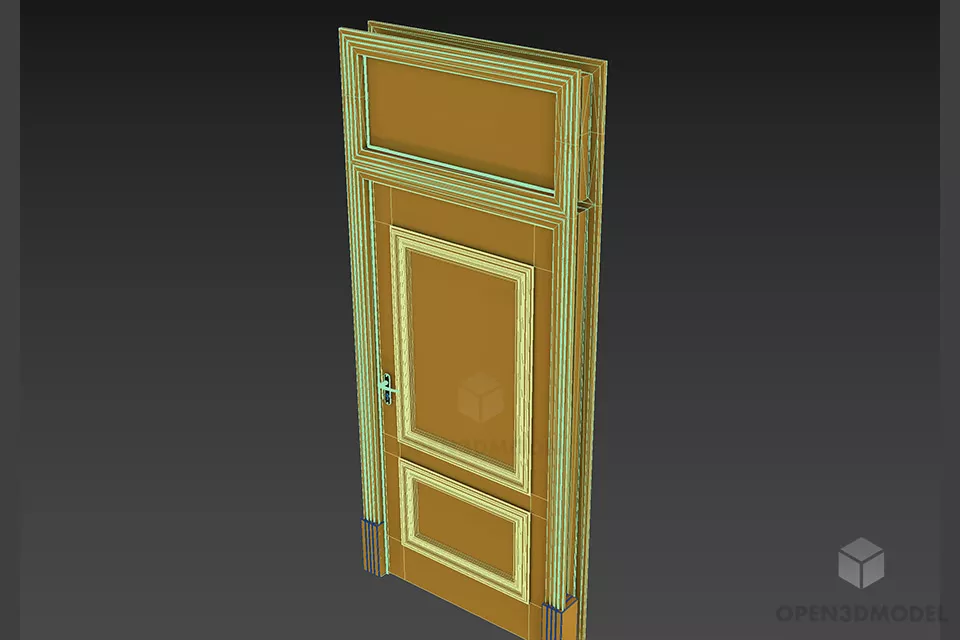 Beige Painted Door With Top Glass Window 3d model 2