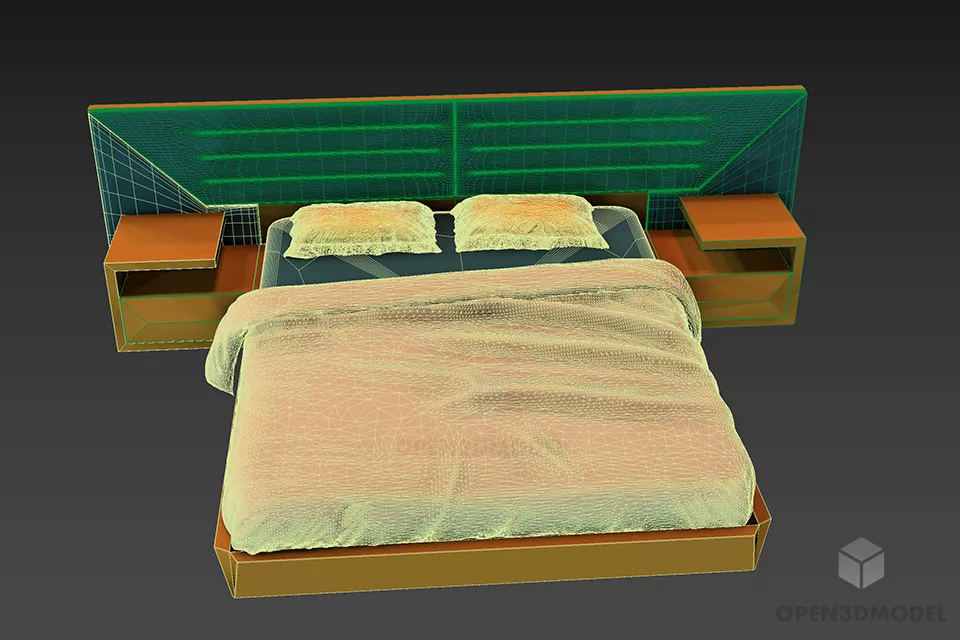 Hotel Bed Nighstand With Upholstered Back 3d model 2