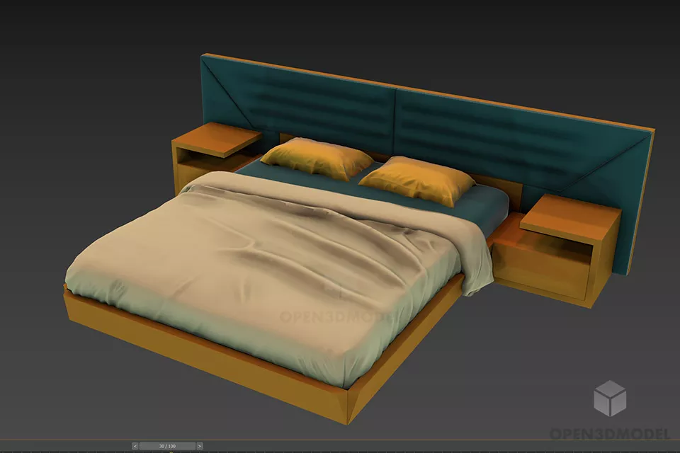 Hotel Double Bed With High Back 3d model