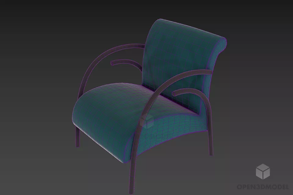 Modernism Armchair With Curved Steel Arm 3d model 2