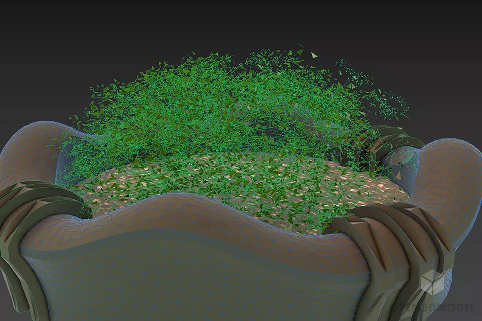 Garden Stone Decoration With Grass 3d model 2
