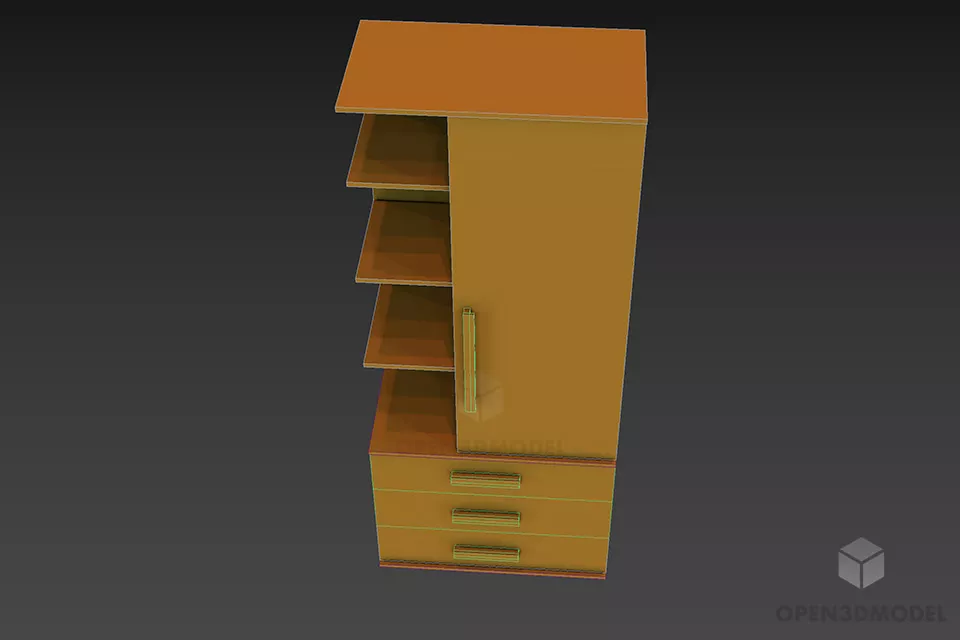 Kids Room Wardrobe With Corner Shelf 3d model 2