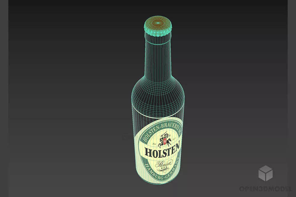 Glass Beer Bottle With Label 3d model 2