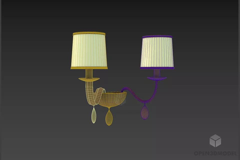 Brass Antique Sconce Dual Shades 3d model 2