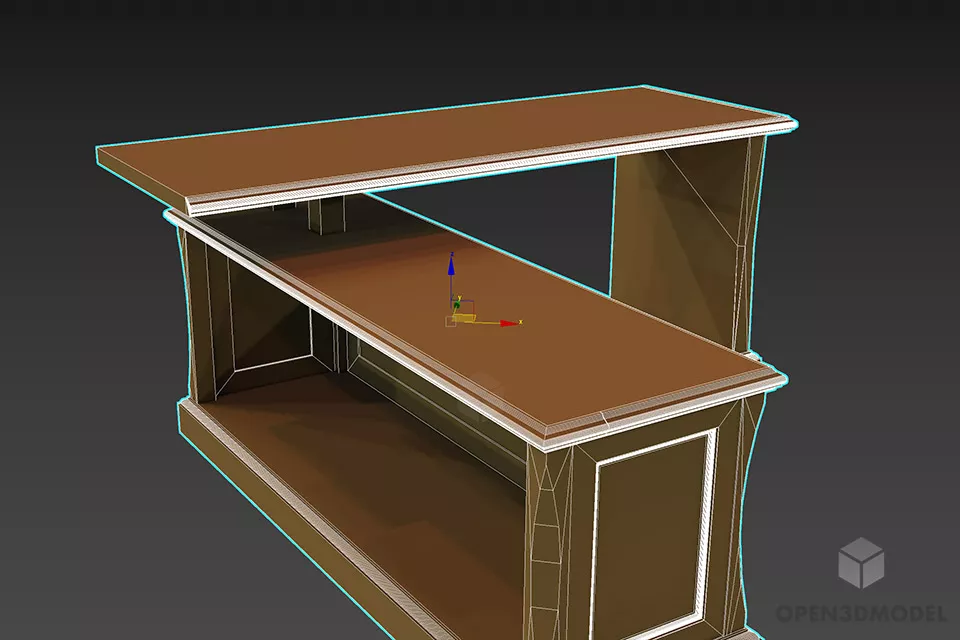 Antique White Table L Shape 3d model 2