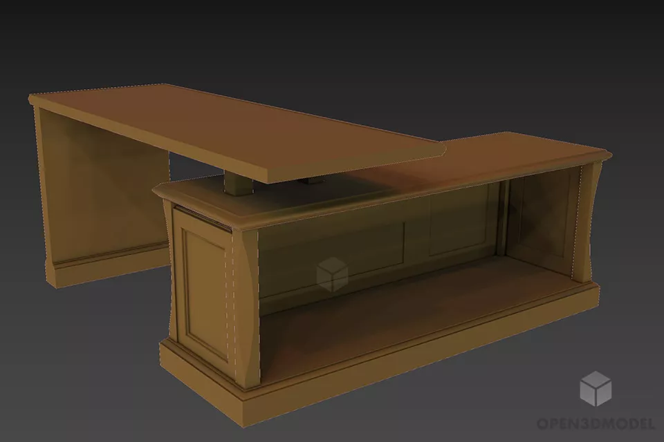 Curved Work Table With Tableware 3d model