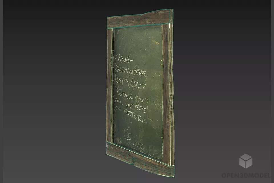 School Black Board With Chalk 3d model 2