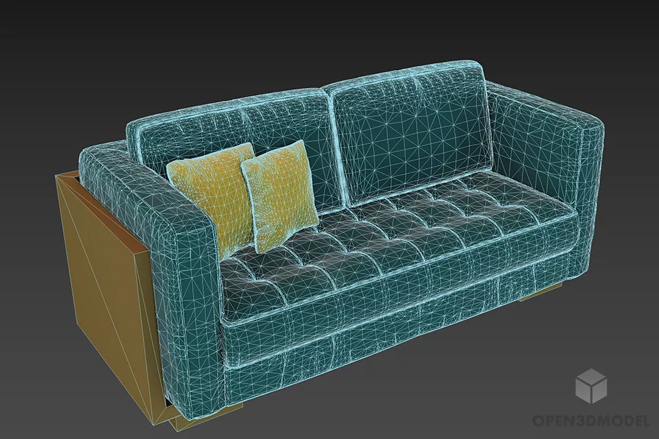 Tufted Seat Sofa With Wooden Cover 3d model 2
