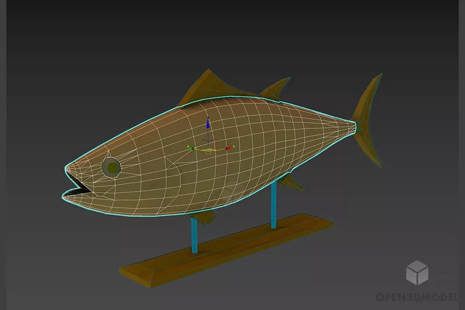 Figurine Fish With Inox Stand 3d model 2